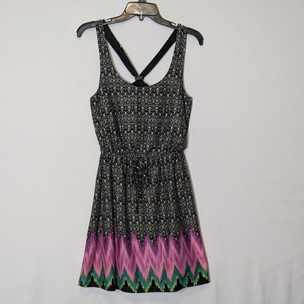 MAURICES Black w Fuchsia/Teal, Halter, Backless Knit Mini Dress; Size S